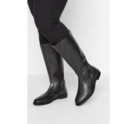 Yours - Elasticated Knee High Leather Boots In Wide E Fit & Extra Wide Eee Fit - Women's
