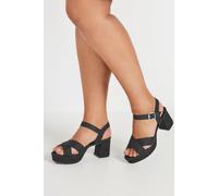 Yours Women's Wide Fit & Extra Wide Fit Cross Over Strap Glitter Heels in Black | Size: 7EEE Yours Black 7EEE