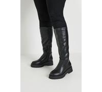 Yours - Faux Leather Chunky Knee High Boots In Wide E Fit & Extra Wide Eee Fit - Women's