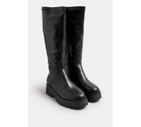 Yours - Faux Leather Chunky Knee High Boots In Wide E Fit & Extra Wide Eee Fit - Women's