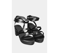 Yours Women's Wide Fit & Extra Wide Fit Satin Strappy Platform Heels in Black | Size: 4EEE Yours Black 4EEE