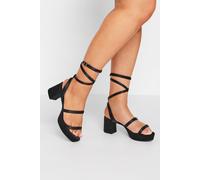 Yours Women's Wide Fit & Extra Wide Fit Satin Strappy Platform Heels in Black | Size: 4EEE Yours Black 4EEE