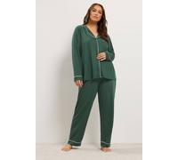 Yours Women's Wide Leg Boyfriend Pyjama Set in Green | Size: 38/40