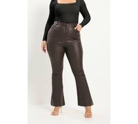 Yours Women's Wide Leg Coated Flare Trousers in Chocolate | Size: 14R