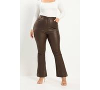 Yours Women's Wide Leg Coated Flare Trousers in Chocolate | Size: 30/32R