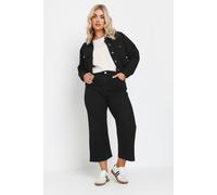 Yours Curve Wide Leg Cropped Denim Jeans - Women's - Plus Size Curve Black