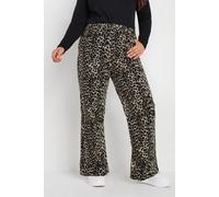 Yours Curve Natural Leopard Print Wide Leg Jeans - Women's - Plus Size Curve Brown