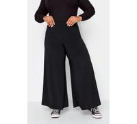 Yours Curve Super Wide Leg Jersey Stretch Elasticated Waist Loose Palazzo Trousers Pants - Women's - Plus Size Black 22