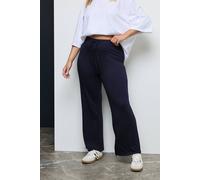Yours Curve Navy Wide Leg Pull On Stretch Jersey Yoga Pants - Women's - Plus Size Curve