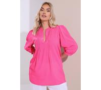 Yours Women's Woven Check Pintuck Blouse in Bright Pink | Size: 16 Yours Bright Pink 16