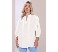 Yours Women's Woven Check Pintuck Blouse in White | Size: 30-32 Yours White 30-32