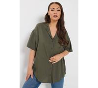 Yours Women's Woven Linen Shirt in Dark Olive | Size: 18 Yours Dark Olive 18