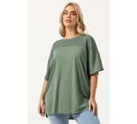Yours Women's Woven Panel Oversized T-Shirt in Green | Size: 30/32
