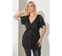 Yours Women's Wrap Sequin Top in Black | Size: 16 Yours Black 16