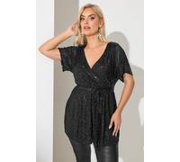 Yours London Curve Sequin Wrap Top - Women's - Plus Size Curve Black
