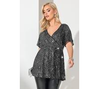 Yours London Curve Sequin Wrap Top - Women's - Plus Size Curve Silver