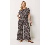 Yours Women's Zebra Crinkle Wide Leg Trousers in Dark Brown | Size: 12R