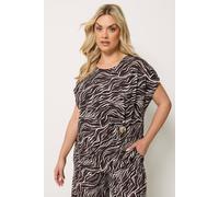 Yours Women's Zebra Grown On Sleeve Top in Dark Brown | Size: 22/24