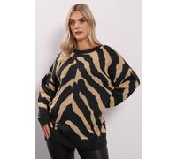 Yours Curve Zebra Knitted Jumper - Women's - Plus Size Curve Black