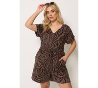 Yours Curve Brown Zebra Print Cotton Playsuit - Women's - Plus Size Curve
