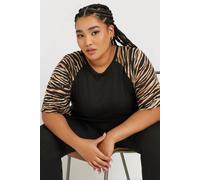 Yours Women's Zebra Print Raglan Sleeve Top in Black | Size: 26-28 Yours Black 26-28