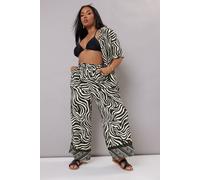 Yours Curve & White Zebra Wide Leg Trousers - Women's - Plus Size Curve