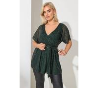 Yours Wrap Sequin Top In Green Green 22-24