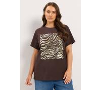 Yours Women's Zebra Foil T-Shirt in Chocolate | Size: 22/24