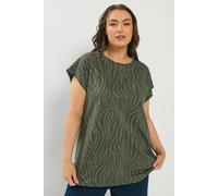 Yours Women's Zebra Grown On Sleeve T-Shirt in Dark Green | Size: 18 Yours Dark Green 18