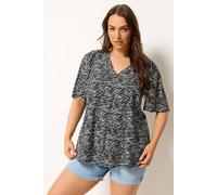 Yours Women's Zebra Notch Neckline Blouse in Black | Size: 20 Yours Black 20