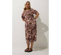 Yours Limited Collection Curve Zebra Print Puff Sleeve Midi Dress - Women's - Plus Size Curve Brown