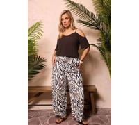 Yours Women's Zebra Print Wide Leg Trousers in Off-White | Size: 14-16 Yours Off-White 14-16