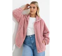 Yours Curve Dusky Pink Faux Fur Fleece Jacket - Women's - Plus Size Curve
