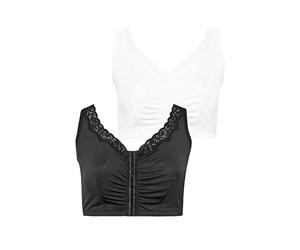 Yourset 2 Pack Curve Black & White Non Padded Front Fastening Lace Trim Bras - Women's - Plus Size Curve