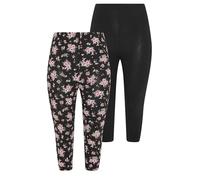 Yourset 2 Pack Curve Floral Cropped Leggings - Women's - Plus Size Curve Black