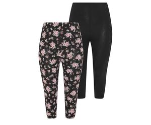 Yourset 2 Pack Curve Floral Cropped Leggings - Women's - Plus Size Curve Black