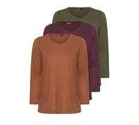 Yourset 3 Pack Curve Brown & Khaki Green Long Sleeve V-Neck T-Shirts - Women's - Plus Size Curve