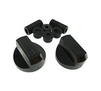 Yourspares Universal Control Knobs | 2 Pack Black Replacement Dials | Includes Multi-Fit Adaptors | Compatible with Toaster Trouser Press Camping Stove BBQ