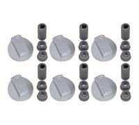 Yourspares Universal Cooker Control Knobs | 6 Pack Silver Oven Dial Kit | Includes 18 Adapters for All Shaft Sizes | compatible with AEG Ariston Beko