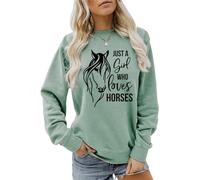 YourTees Just a Girl Who Loves Horses Sweatshirt for Women - Cute Horse Design Fashion Pullover, Green, Medium