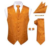 YourTies Light Orange Waistcoat for Men Silk Jacquard Paisley Vest Necktie Pocket Square Cufflinks Party Wedding Formal