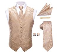 YourTies Mens Victorian Vest Tie Set Silk Paisley Suit Vests Formal Waistcoat Gothic Steampunk Vest with Notched Lapels, Beige Light Pink, S