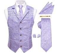 YourTies Mens Victorian Vest Tie Set Silk Paisley Suit Vests Formal Waistcoat Gothic Steampunk Vest with Notched Lapels, Lilac Purple, Small