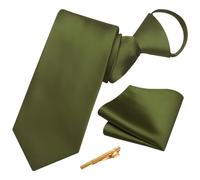 YourTies Olive Green Zipper Ties for Men Adjustable Satin Pretied Neckties