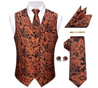 YourTies Orange Waistcoat for Men Silk Jacquard Paisley Vest Necktie Pocket Square Cufflinks Party Wedding Formal
