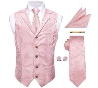 YourTies Pink Waistcoat for Men Silk Jacquard Paisley Vest Necktie Pocket Square Cufflinks Party Wedding Formal