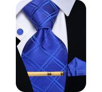 YourTies Royal Blue Mens Tie Set Striped Silk Woven Jacquard Necktie Pocket Square Cufflinks Clip for Wedding Party Business