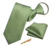 YourTies Sage Green Zipper Ties for Men Adjustable Satin Pretied Neckties
