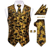 YourTies Waistcoat for Men Silk Jacquard Floral Paisley Suit Vest Set 5PC | V-Neck/Shawl Collar Vest,Tie Pocket Square Cufflinks Tie Clip Set,Formal Casual Business Weddings Party Prom,Suit Tuxedo