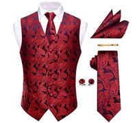 YourTies Waistcoat for Men Silk Jacquard Floral Paisley Suit Vest Set 5PC | V-Neck/Shawl Collar Vest,Tie Pocket Square Cufflinks Tie Clip Set,Formal Casual Business Weddings Party Prom,Suit Tuxedo